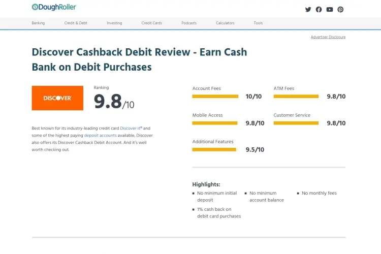DiscoverBank Cash Back Debit Card